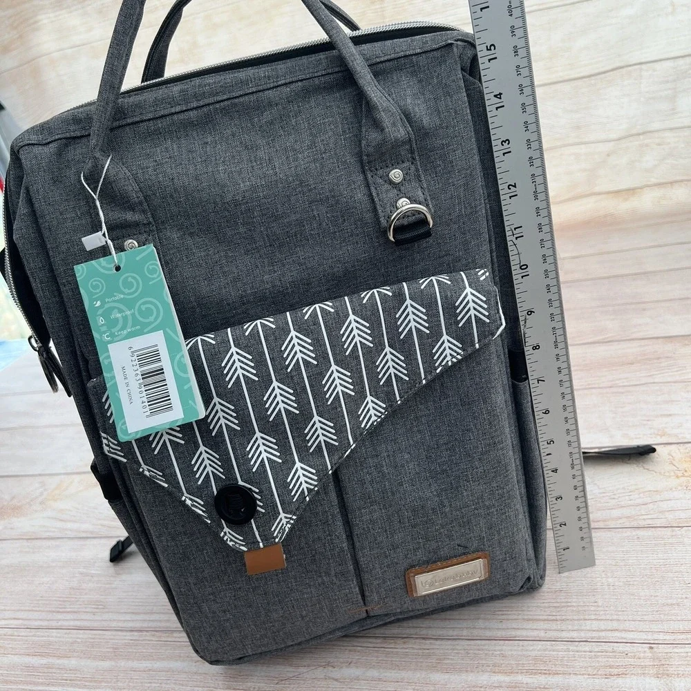 Lekebaby NWT Gray Arrow Pattern Diaper Bag Backpack Wide Open Travel Large